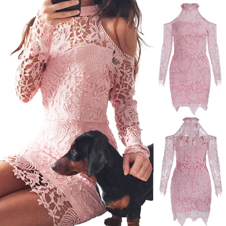 

2018 New Arrival None Sweet Pencil Solid Full Lace Above Knee Mini Regular Empire Halter Autumn Dresses Sexy Dress