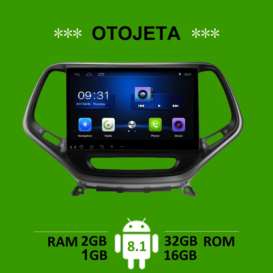 

OTOJETA car accessory for Jeep Cherokee 2016 radio gps navigation android 8.1 stereo bluetooth auto tape recorder carplay player