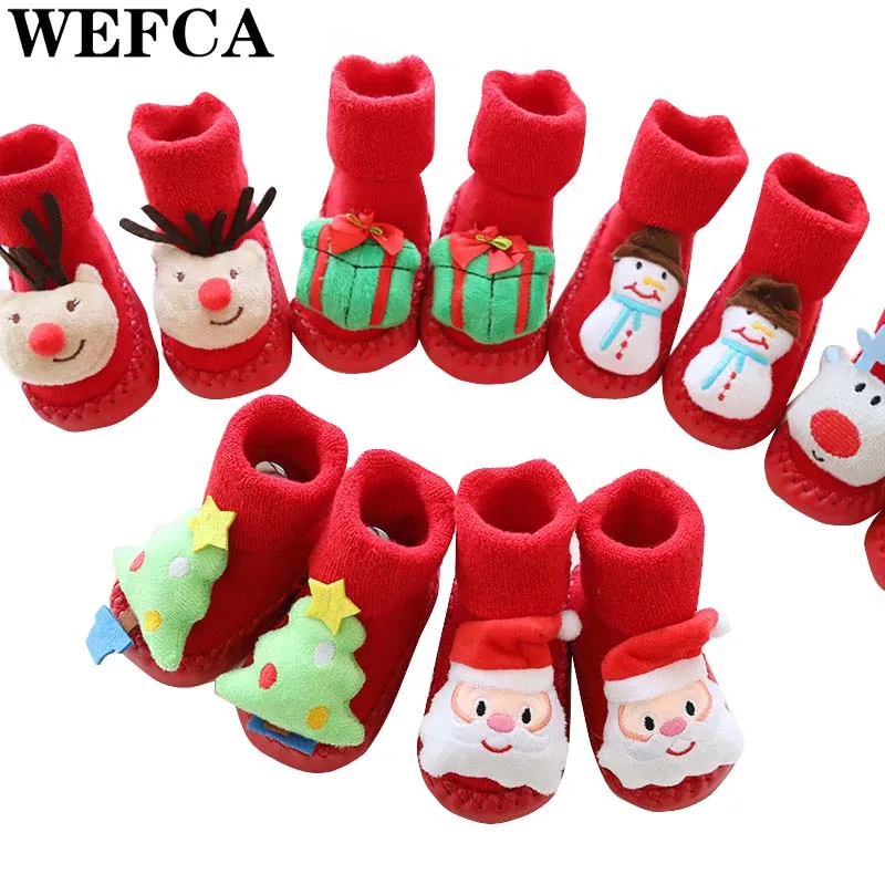 Осень-зима толстые детские Носки с рисунком Рождество девушки парни Домашние носки изделия противоскользящие для малышей