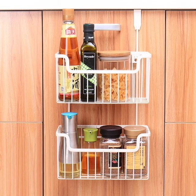 Kitchen Wrought Iron Storage Basket Free Punching Shelf Door Kitchen Wrought Iron Storage Basket Free Punching Shelf Door Cabinet Hanging Rack