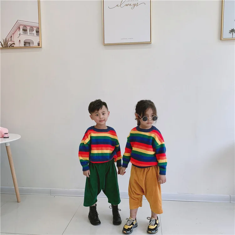 Детский свитер с радугой; новые детские свитера для мальчиков и девочек; сезон осень-зима