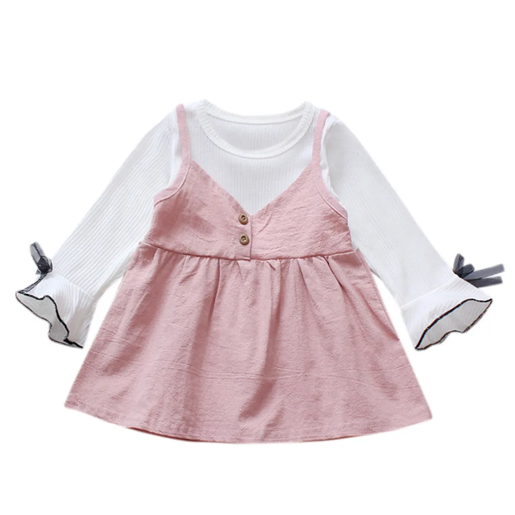 ARLONEET/Новинка года; летнее платье для младенцев; платье принцессы в стиле пэчворк с длинными рукавами для маленьких девочек; топы; одежда; Z0207 - Цвет: Розовый