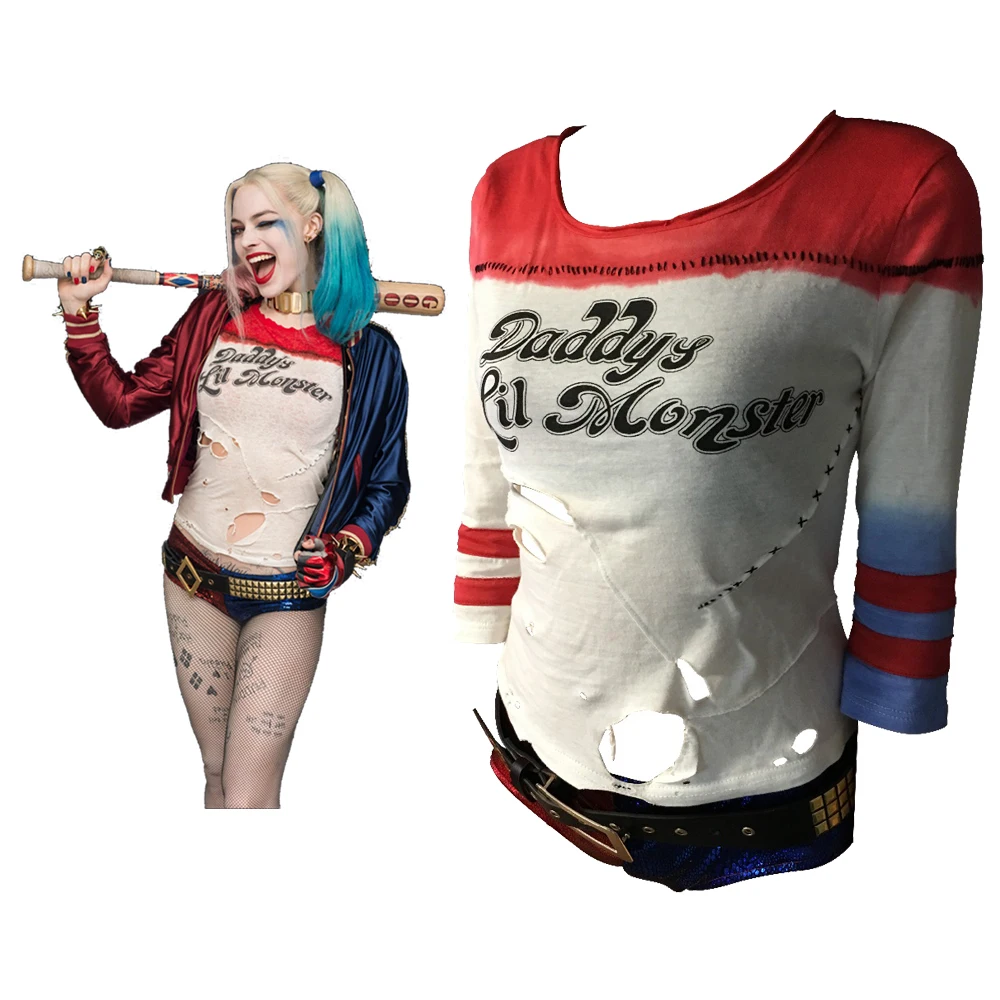 2016 Comando Suicida de Batman Arkham Asylum City Harley Quinn Traje Camiseta Lil Monster T,