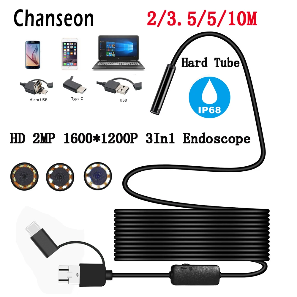 Chanseon HD1200P Android 8 мм Micro USB Type-c 3 в 1 компьютер эндоскоп бороскоп водонепроницаемый