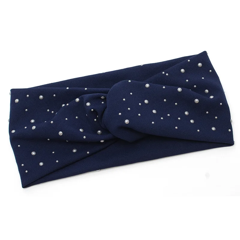 

XDOMI Women's Hair Accessories Wide Pearl Headbands Fashion Cross Knotted Turban Knit Spa Headband Ladies Elastic Wrap Hairband