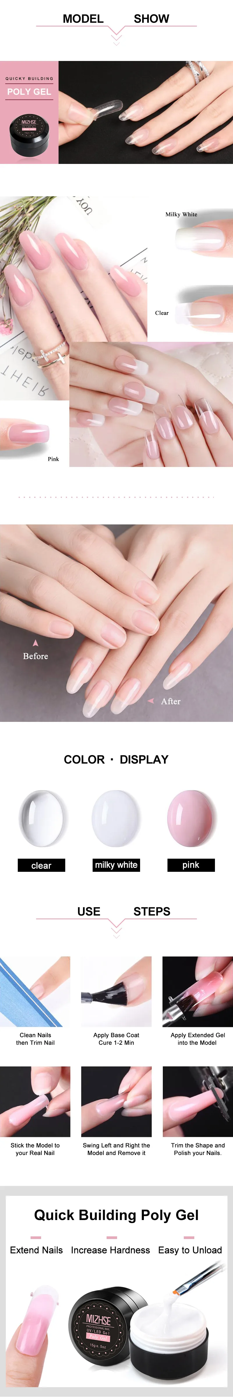 MIZHSE UV Gel Poly Gel Nails Poly Gel Kit UV LED Painting Lacquer Acrylic Gel For Nail Extension Crystal UV Resin Builder Gellak