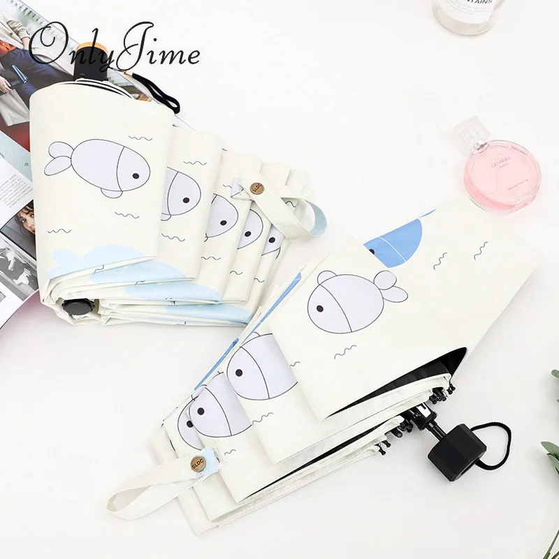

Only Jime Fish Cartoon Umbrella Sunscreen UV Protection Kid Umbrellas Men and Women Black Coating Ultra Light Mini Five Fold