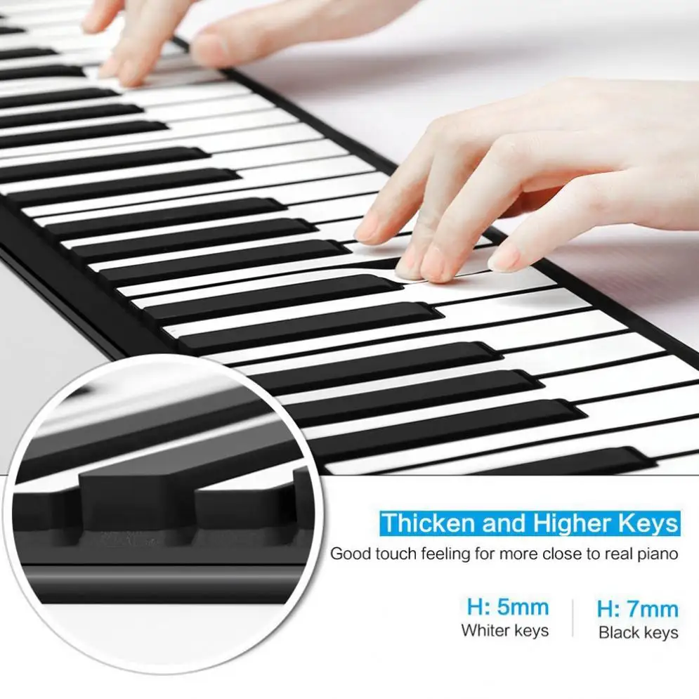  88 Keys MIDI Output Roll Up Piano Rechargeable Electronic Silicone Flexible Keyboard Organ Built-in