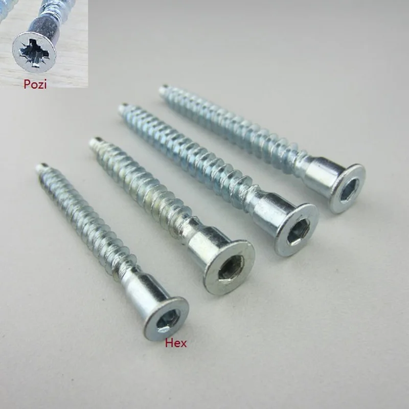 

100Pcs/Lot Hex or Pozi Drive Countersunk Head Furniture Confirmat Screws for Wood DIY Knock Down K/D Cap Cover