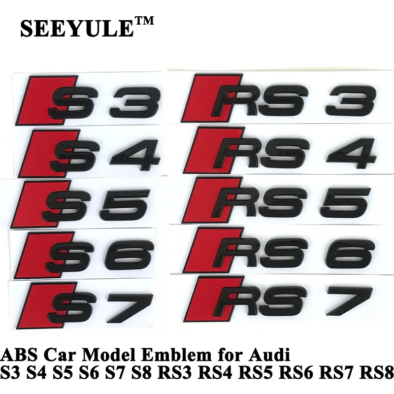 

1pc SEEYULE Customize Brilliant Shiny Black ABS Car Model Emblem Tail Sticker S3 S4 S5 S6 S7 S8 RS3 RS4 RS5 RS6 RS7 RS8 for Audi