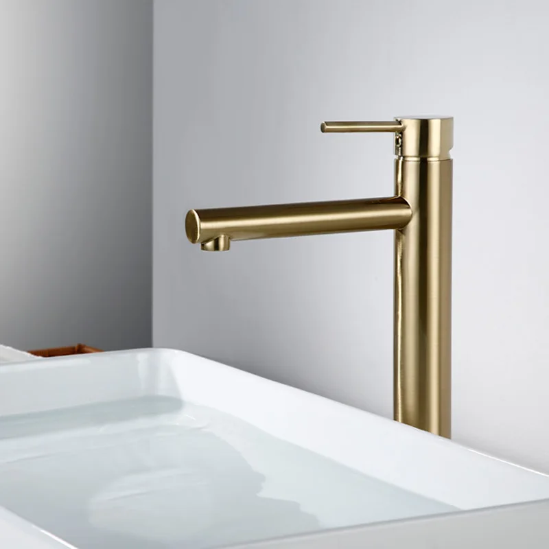 

Brushed brass hot and cold water basin faucet single hole bathroom above counter basin wash all copper gold faucet