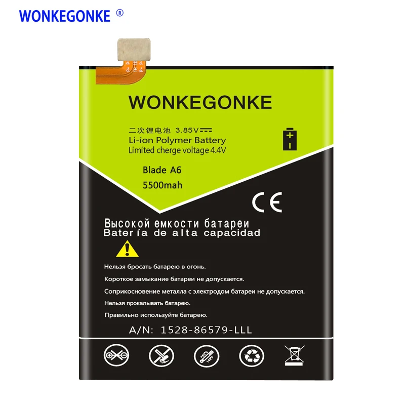 WONKEGONKE 5500 мАч Li3849T44P8h906450 Сменный аккумулятор для zte Blade A6 A6020/A6 Lite A0622