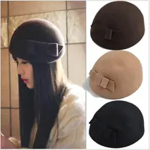 Элегантная черная шапка зимняя австралийская шерсть Французский Берет Кепка Женская плоская кепка бант свадебное платье шляпы