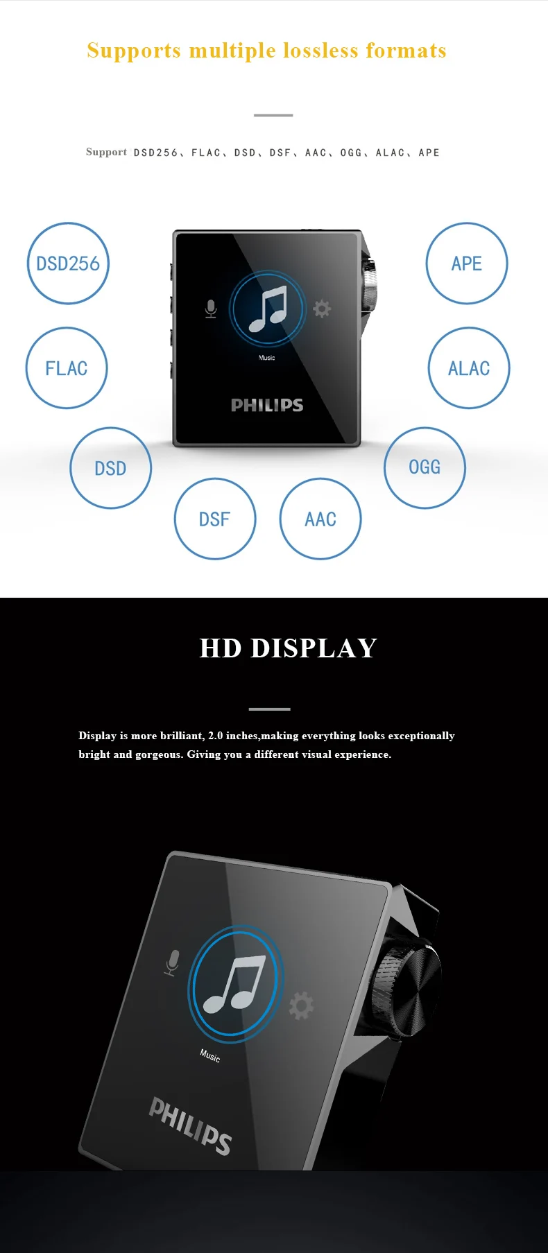 Mp3-плеер Philips HIFI без потерь DSD256 музыкальный Bluetooth V4.0 Встроенный 32 Гб с записью голоса SA8332