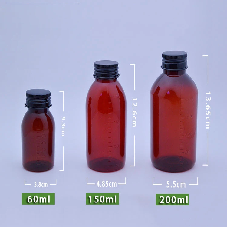 

100pcs 60ml/150ml/200ml Amber PET Bottles, Empty Container, Liquid Plastic Bottles--Black Color Aluminum Scew Caps