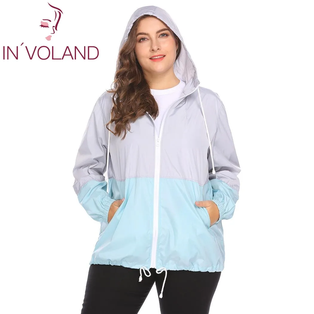 Goede In voland Vrouwen Regenjas Plus Size 5XL Herfst Lichtgewicht Hooded Trekkoord Patchwork Waterdichte Wind Jas Vrouwen Grote Maat