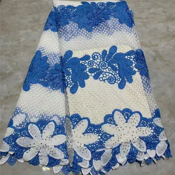 

Embroidery Design African Cord Lace Fabrics High Quality Nigeria Wedding Dress Lace Water Soluble Guipure Lace Fabric White Blue