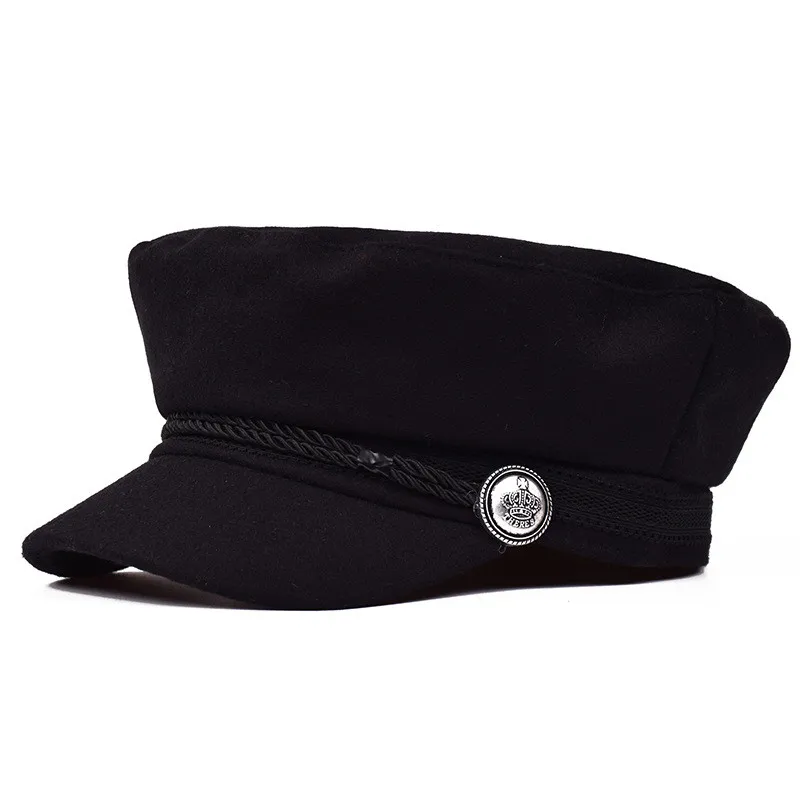 2018 Winter Hat For Women Octagonal Cap Autumn Wool Beret Hats Elegant Button Baseball Caps Casual Solid Color Black Visor | Аксессуары