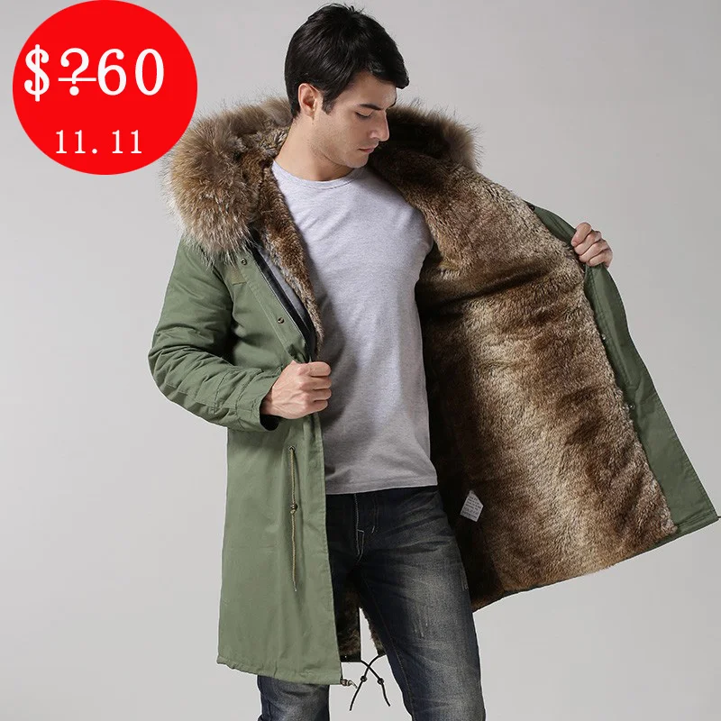 2017 Winter Casual Mens real collar outwear coats military