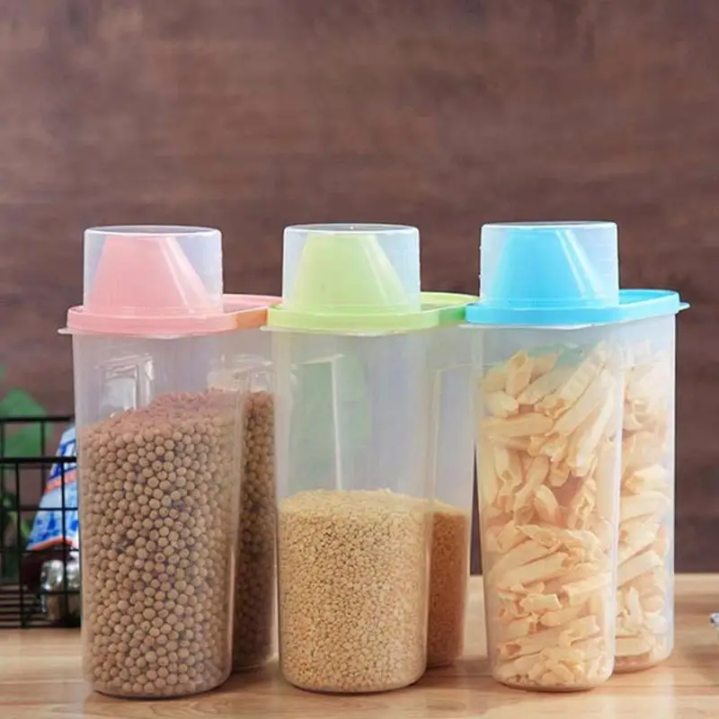 Диспенсер для зерновых, коробка для хранения, Кухонный Контейнер для рисовой муки, герметичный резервуар, пластиковый дозатор, прозрачная мерная чашка