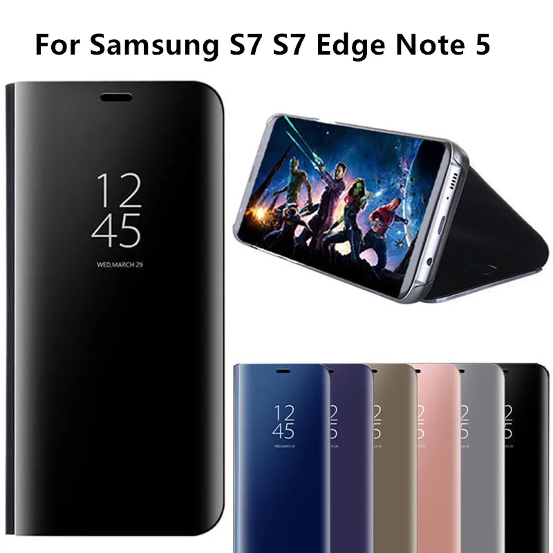 

Flip Smart View Clear Mirror Case Hard Back Stand Flip Cover For Samsung Galaxy S7 S7 Edge Note 5 Kickstand Anti-knock Case
