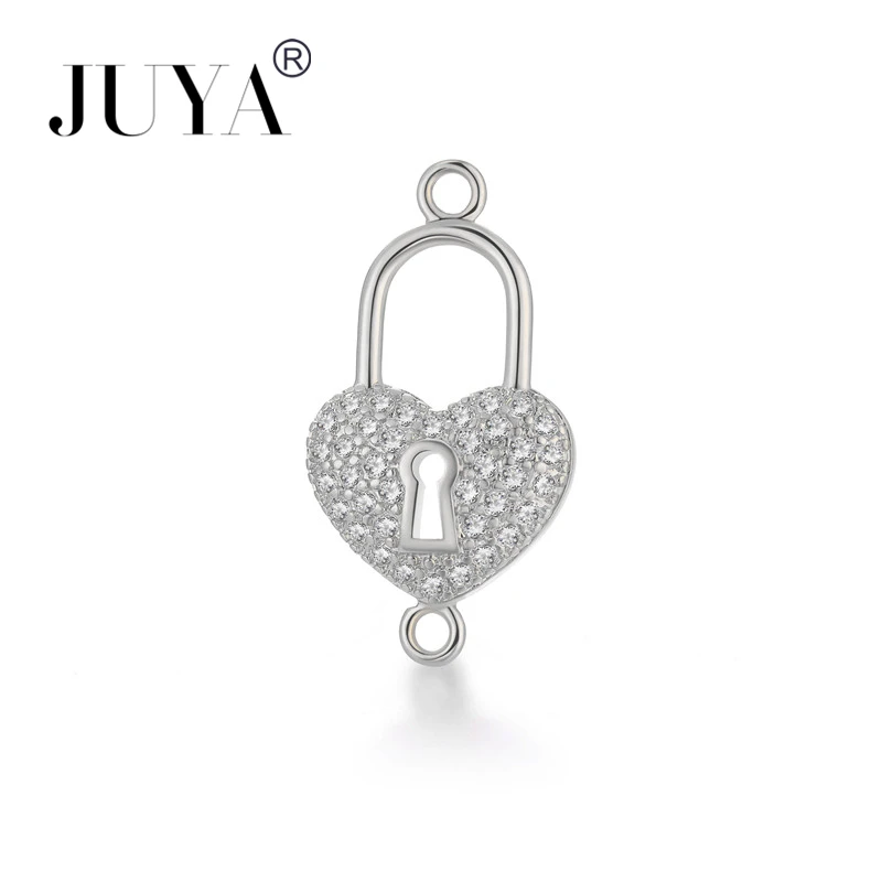 

Hot 2019 New Copper Micro Pave Zircon Heart Shape Lock Charm Connectors Part For Jewelry Making Diy Bracelets Necklaces Bijoux