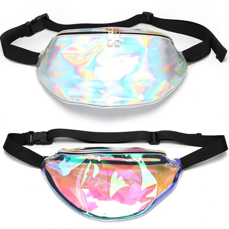 2018 New Iridescent Fanny Pack Women Waist Bag Shiny Belt Waist Pack Handbags Laser Purse Translucent Reflective Chest Waist Bag