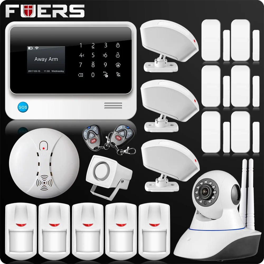 

FUERS G90B Plus 2.4G WiFi GSM GPRS SMS Wireless House Office Business Home Security Intruder Alarm System with IP Camera