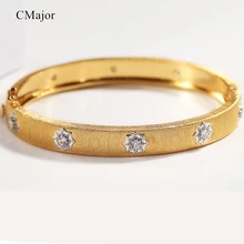 CMajor Sterling Silver Jewelry Gold Color Fashion Flower Bracelets 5mm Width Two Tone Bangle For Women cmajor flower shaped brooch with pearl jewelry silver gold color brooches for women