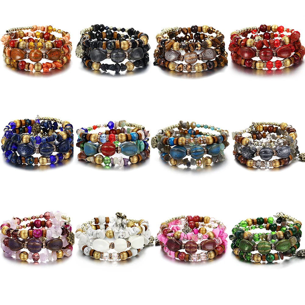 

IF ME Bohemian Stone Beads Bracelets for Women Vintage Crystal Tibetan Ethnic Beaded Wrap Charm Bracelet Bangle Jewelry 2018 New