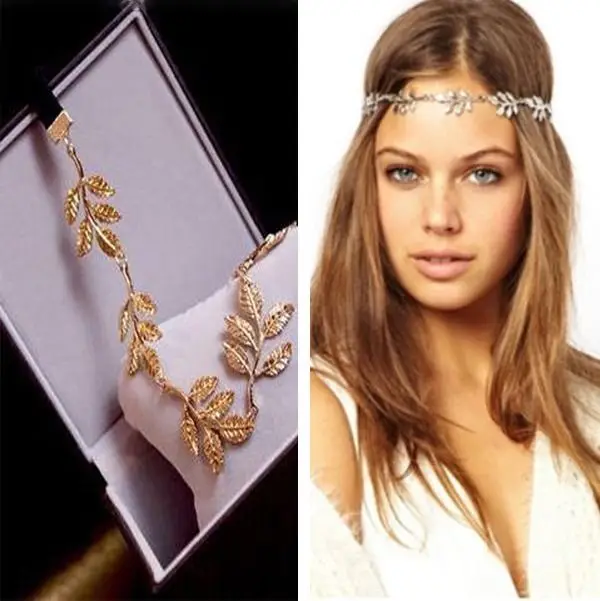 Women Lady Fashion Metal Leaf Headband Head Chain Elastic Hair Band