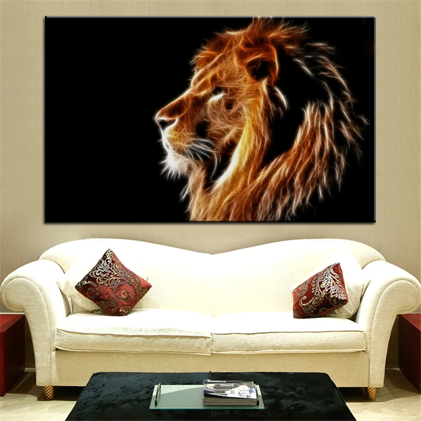 Large size Printing Oil Painting glowing lion Wall painting Decor Wall