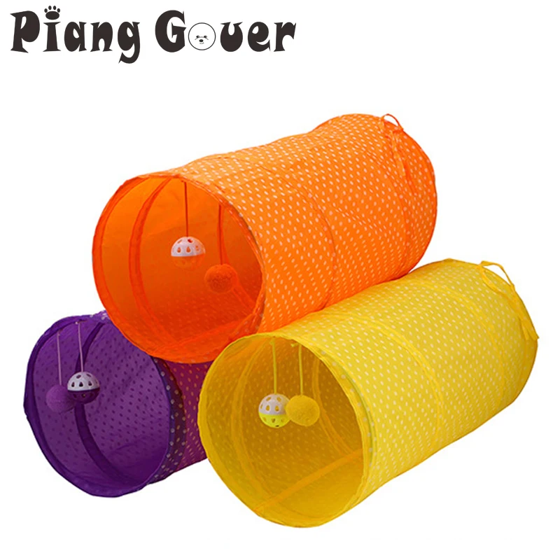 

Dot Cat Tunnel 2 Holes Cat Play Tubes Balls Fold Kitten Pet Toys Puppy Rabbit Play Cat Tunnel Tubes