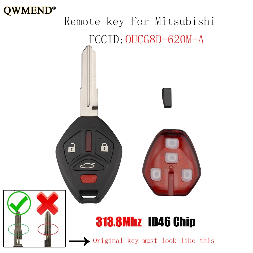 QWMEND Замена 313,8 МГц ID46 чип дистанционный ключ-брелок от машины для Mitsubishi Galant Eclipse 2007-20012 для Mitsubishi OUCG8D-620M-A