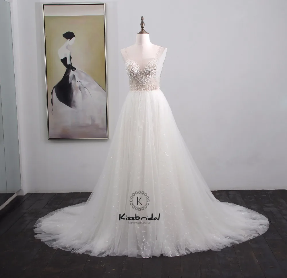 Vestido de noiva Новые великолепные белые свадебные платья Летний Стиль Бисероплетение