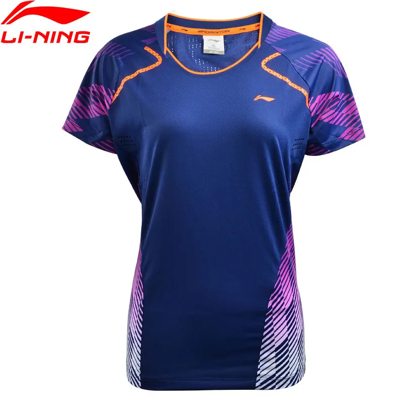 Li-Ning/женские футболки для соревнований по бадминтону, дышащие удобные спортивные футболки с сухой подкладкой, топы, футболка AAYN016 CAMJ18