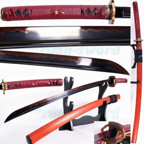 

CLAY TEMPERED BLACK FOLDED STEEL RED HAMON BLADE JAPANESE SAMURAI SWORD KATANA