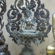 Xd 001584 1" Тибет Буддизм Классическая Бронзовый Золотой цветок Лотоса Белая Тара Статуя Будды