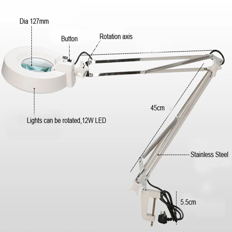 110V 3 5 8 10 20X лупа, светодиодный светильник, увеличительное стекло, объектив, стол, стол, зажим, увеличительное стекло, Настольный зажим, крепление, лупа