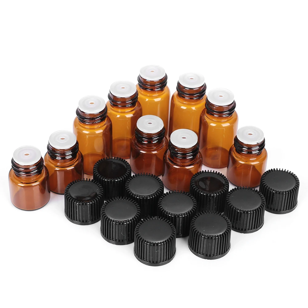 

10PCS 1/2/3/5ml Essential Oil Storage Bottle Jar Orifice Brown Reducer & Cap Refillable Bottles Glass Vials Cosmetic Container