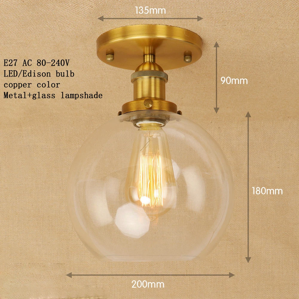 Лофт, винтажный Железный стеклянный абажур, потолочный светильник, светодиодный, E27, AC 110 В, 220 В, современные светильники, плафон, светильник для спальни, гостиной