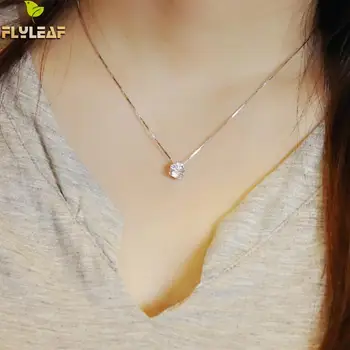 

925 Sterling Silver Six Claws Zirconia Necklaces Women Korea Popular Lady Student Fine Jewelry Flyleaf