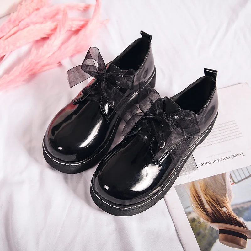

AKEXIYA New Women's Flat Shoes Black Bright Leather Shoes women Spring and Autumn Fashion Flat Bottom Wild Casual women Shoes