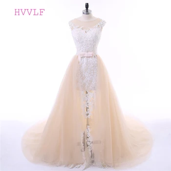 

Champagne Vestido De Noiva 2019 Wedding Dresses Mermaid Cap Sleeves Lace Cheap Boho Detachable Wedding Gown Bridal Dresses