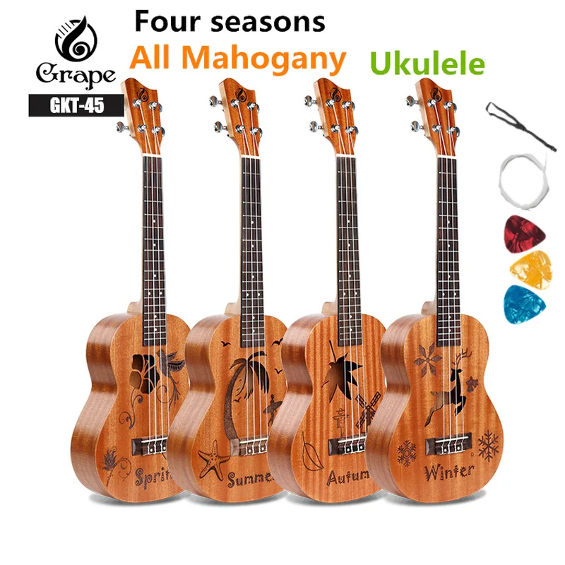 

Ukulele 26 Inches All Mahogany Mini Electri Tenor Acoustic Guitars 4 Strings Ukelele Install Pickup Travel Guitar Four Seasons