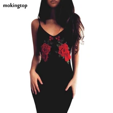 Mokingtop bodycon dress sexy negro floral de rose del hombro dress delgado mujeres de la vendimia vestidos de fiesta vestidos de playa #121