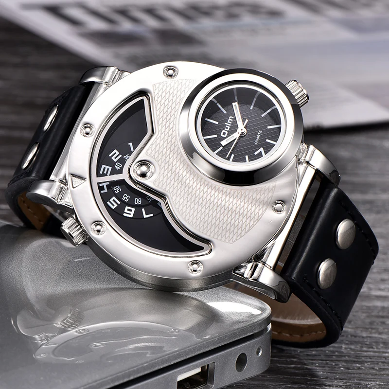 Pulseira de Couro Relógio de Pulso Oulm Relógios Design Exclusivo Multipe Fuso Horário Masculino Quart 9591 Moda Masculina Reloj Hombre