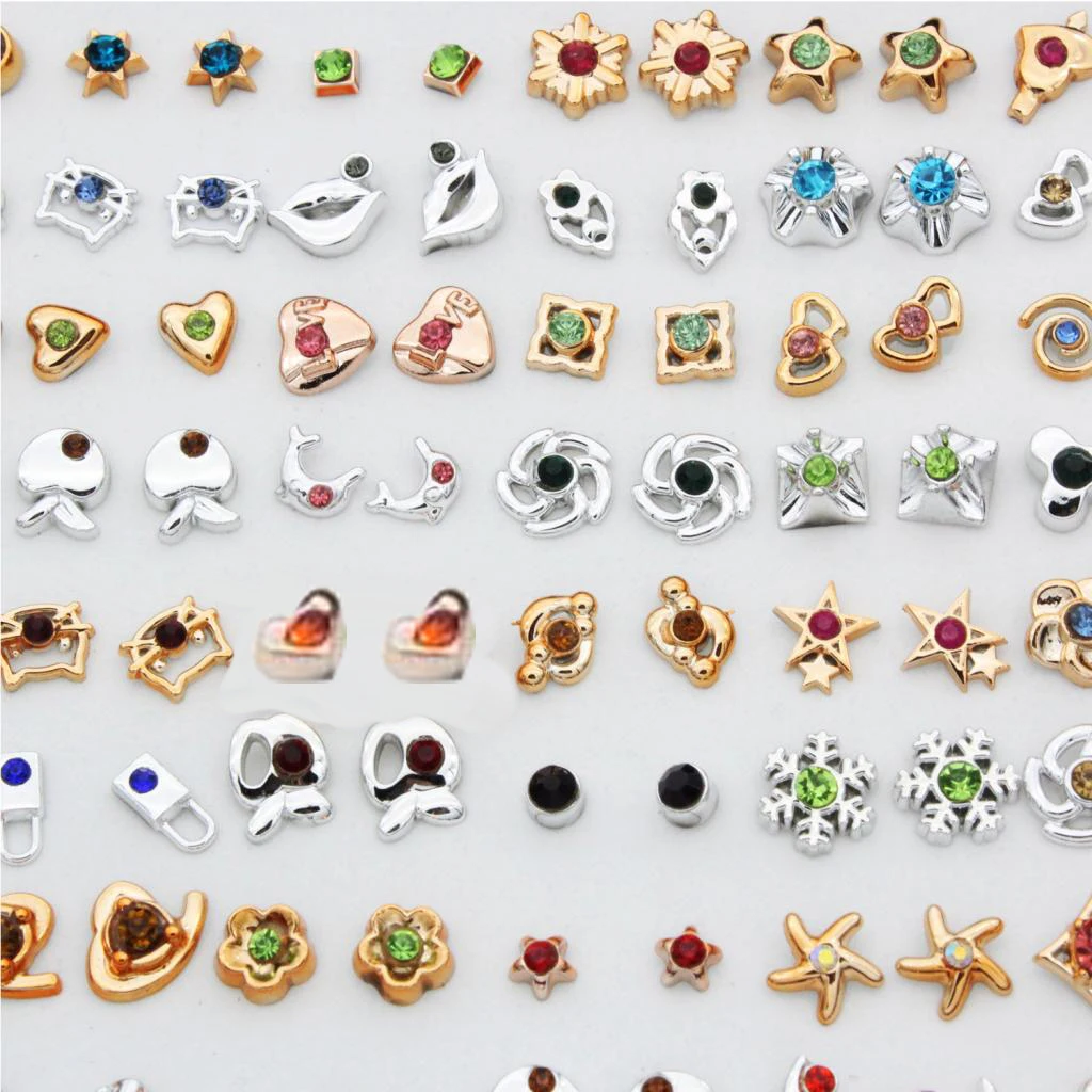 100 Pairs Wholesale Lots Simple Resin Stud Earrings Set Fashion Cute Crystal Rhinestone Ear Studs with Storage Box