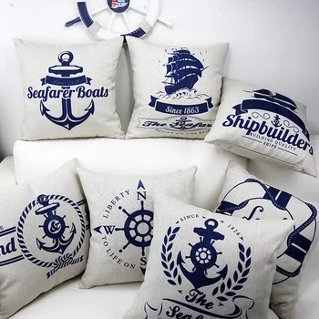

Mediterranean Home Decorative Pillow Case Wedding Office Sofa Cushion Cover Blue classic Navigation pattern Linen Pillows Cover