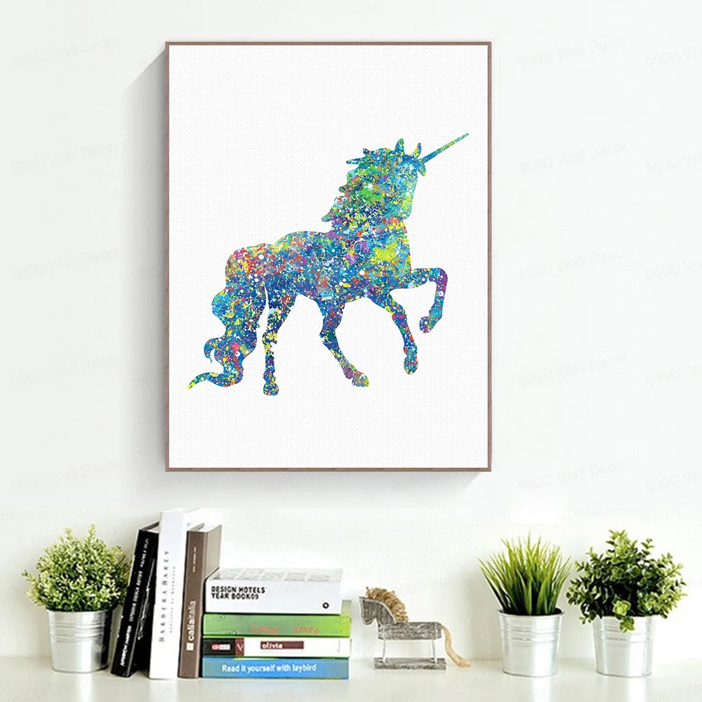 Abstract Watercolor Unicorn Art Print Poster Horse Animated Fairies